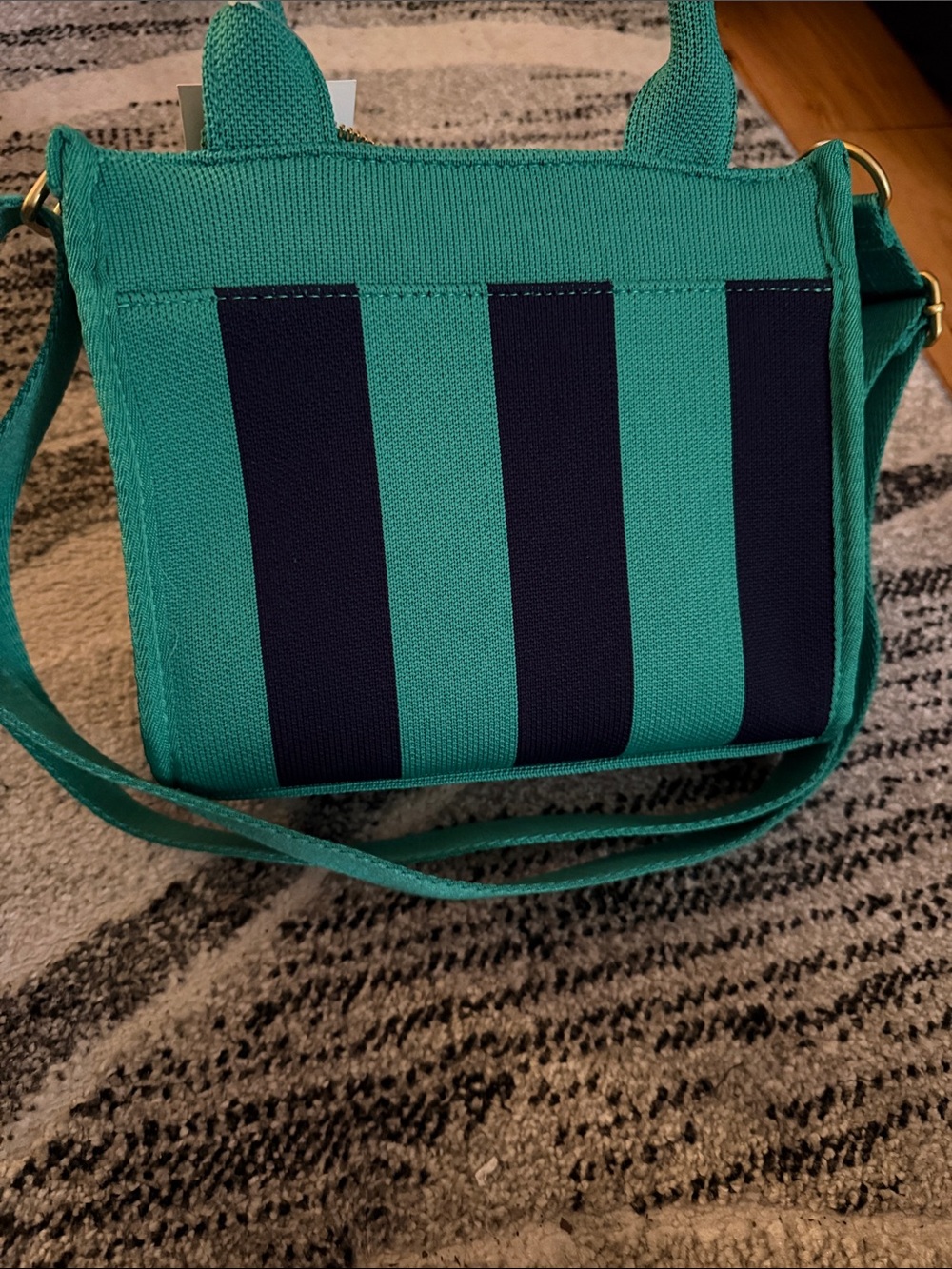 Teal and Navy Striped Canvas Shoulder Bag - Women's Crossbody